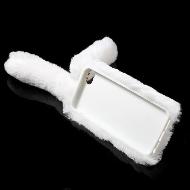 Bunny Shape Warm Fur TPU Phone Case for iPhone SE 5S 5 - White