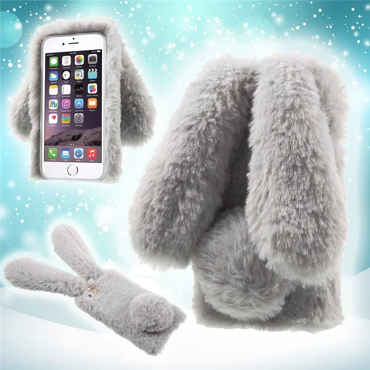 For iPhone 6s 6 Cute Rabbit Bunny Warm Fur Soft TPU Phone Case - Grey