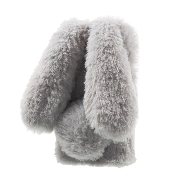 For iPhone 6s 6 Cute Rabbit Bunny Warm Fur Soft TPU Phone Case - Grey