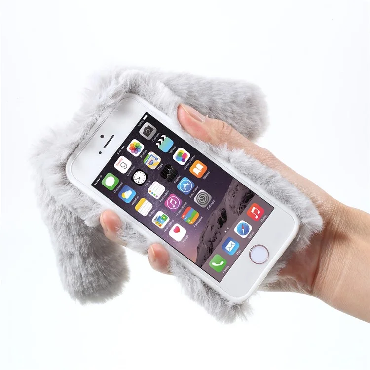 For iPhone 6s 6 Cute Rabbit Bunny Warm Fur Soft TPU Phone Case - Grey