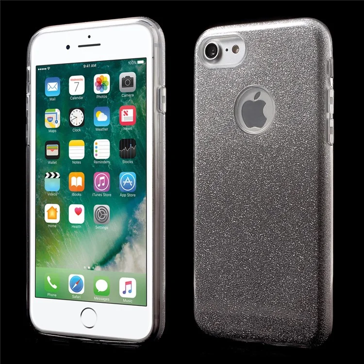 XINCUCO for iPhone 7 TPU + PC Back Case with Gradient Color Glittery Powder Paper - Grey