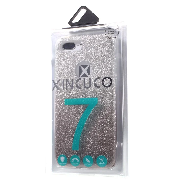 XINCUCO TPU + PC Case for iPhone 7 Plus with Gradient Color Glittery Powder Paper - Grey
