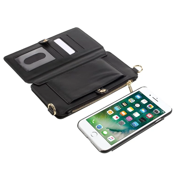 MUSUBO Split Leather Multiple Slots Wallet Case with Straps for iPhone 7 Plus 5.5 - Black