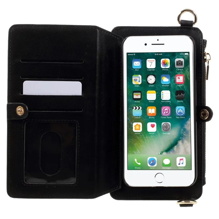 MUSUBO Split Leather Multiple Slots Wallet Case with Straps for iPhone 7 Plus 5.5 - Black