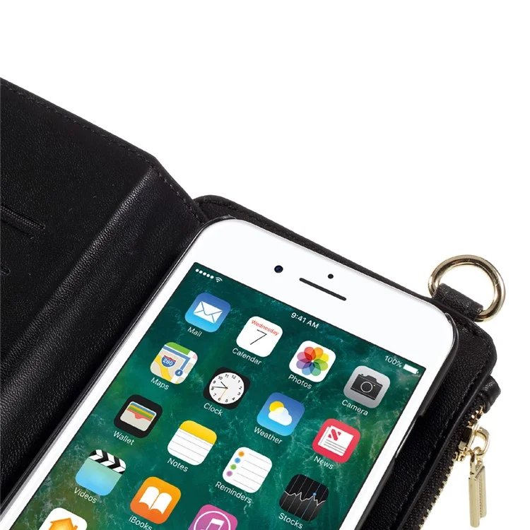MUSUBO Split Leather Multiple Slots Wallet Case with Straps for iPhone 7 Plus 5.5 - Black