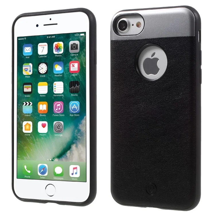 FSHANG Leather Coated TPU + PC Hybrid Case for iPhone 8/7 4.7-inch - Black