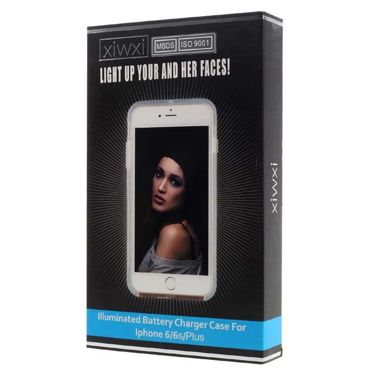 XIWXI Selfie Illuminated Rechargeable TPU PC Phone Case Power Bank for iPhone 6S Plus/6 Plus 5.5 - Black