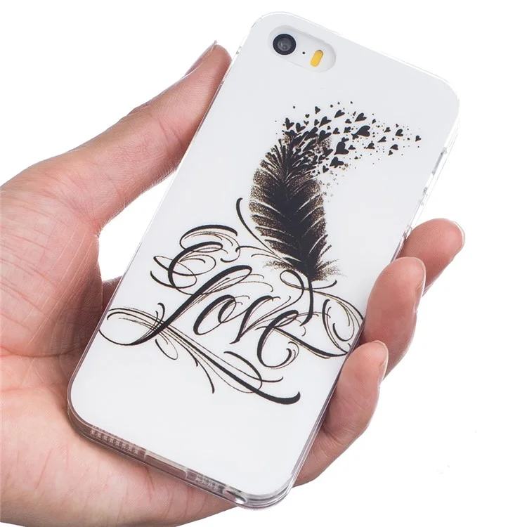 Case de Couverture TPU Soft IMD Pour Iphone se / 5s / 5 - Motif de Plumes