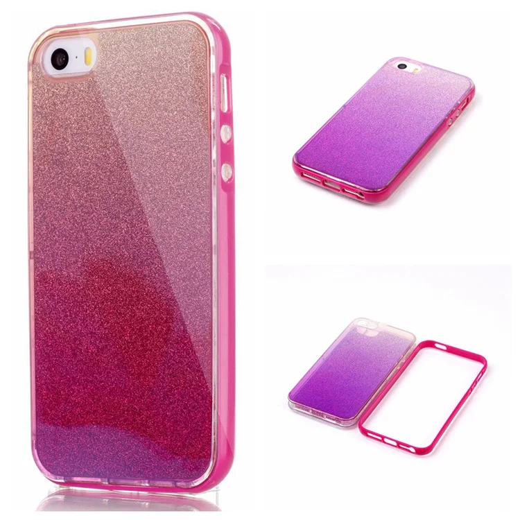 Blue-ray TPU PC Cover Phone Case for iPhone SE/5s/5 with Flash Powder Paper - Rose