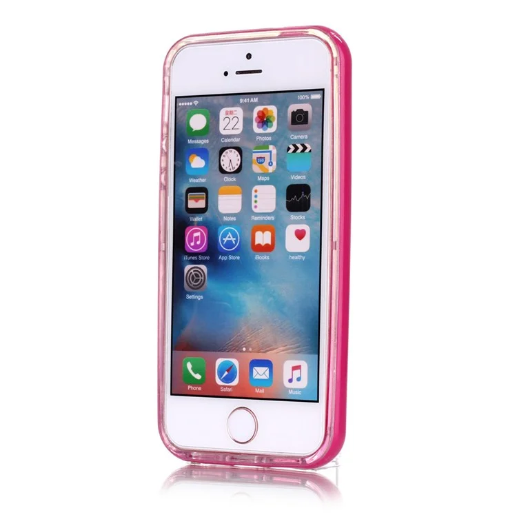 Blue-ray TPU PC Cover Phone Case for iPhone SE/5s/5 with Flash Powder Paper - Rose