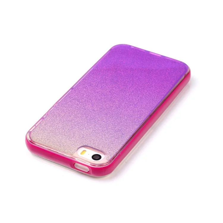 Blue-ray TPU PC Cover Phone Case for iPhone SE/5s/5 with Flash Powder Paper - Rose