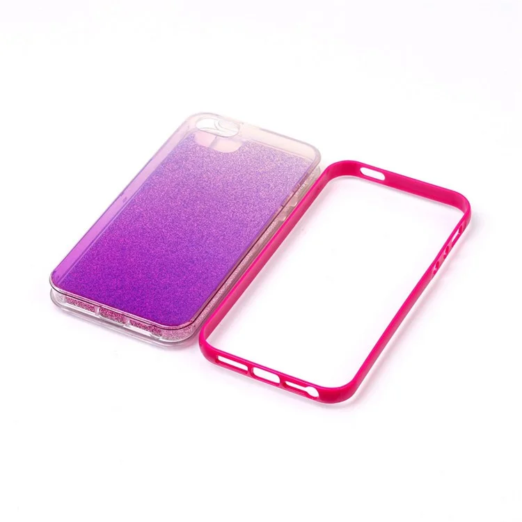 Blue-ray TPU PC Cover Phone Case for iPhone SE/5s/5 with Flash Powder Paper - Rose
