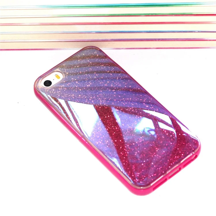 Blue-ray TPU PC Cover Phone Case for iPhone SE/5s/5 with Flash Powder Paper - Rose