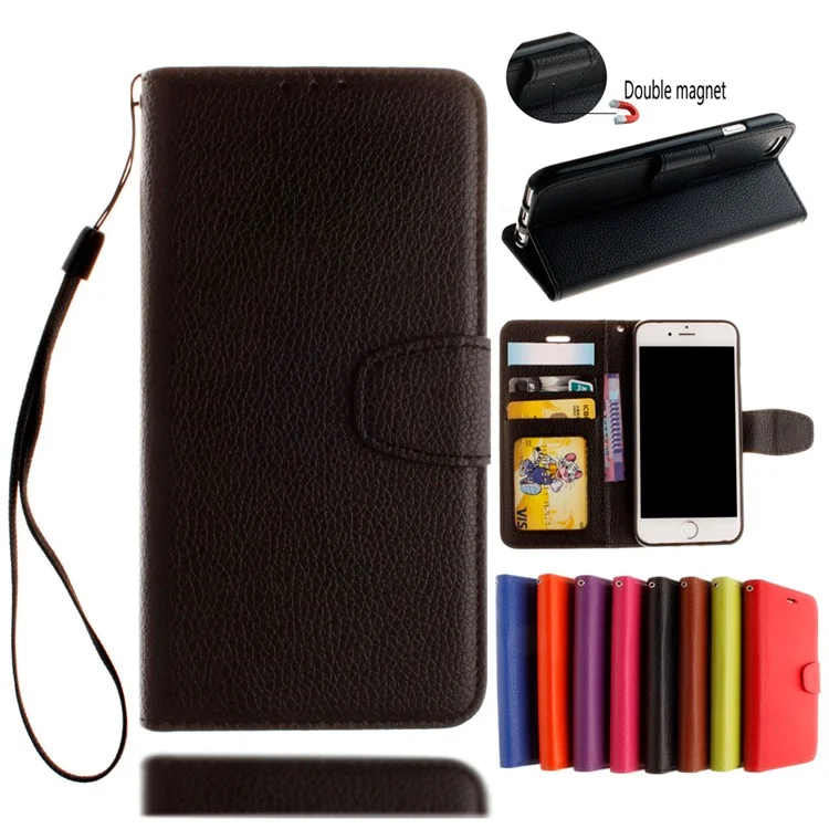 Litchi Skin Leather Wallet Case for iPhone 8 Plus / 7 Plus - Black