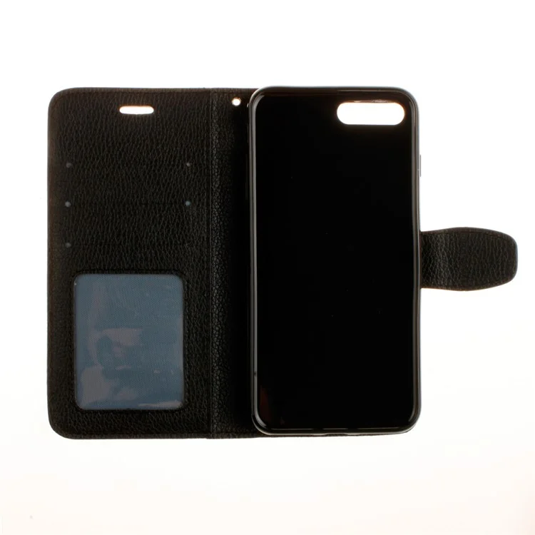 Litchi Skin Leather Wallet Case for iPhone 8 Plus / 7 Plus - Black
