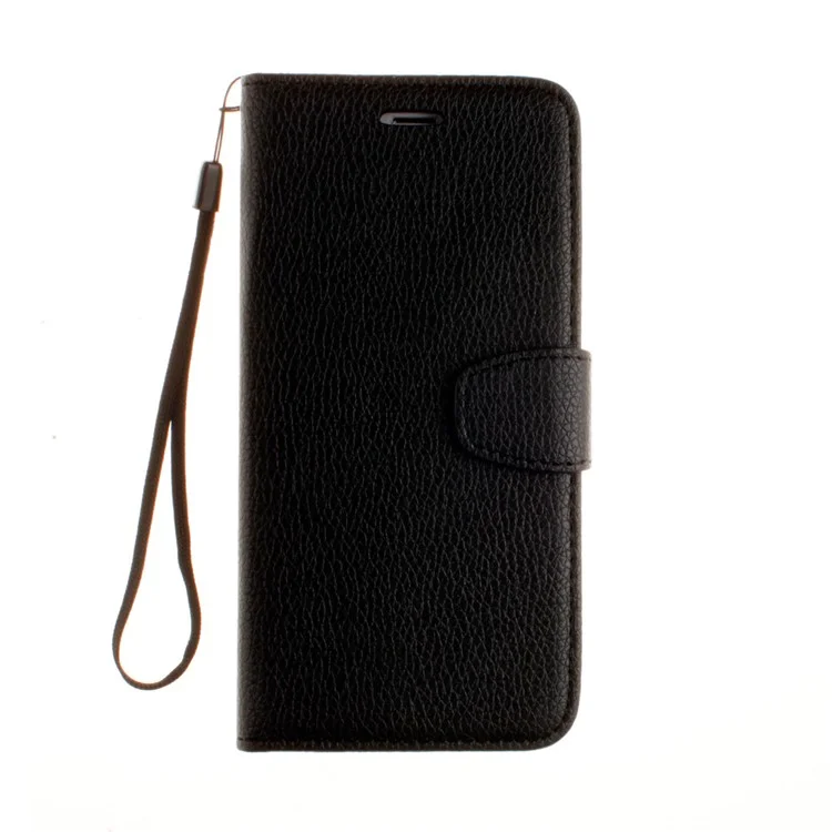 Litchi Skin Leather Wallet Case for iPhone 8 Plus / 7 Plus - Black