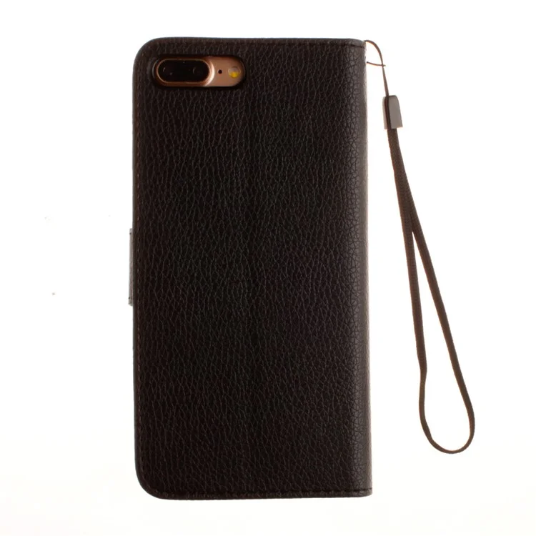 Litchi Skin Leather Wallet Case for iPhone 8 Plus / 7 Plus - Black