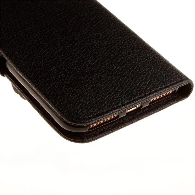 Litchi Skin Leather Wallet Case for iPhone 8 Plus / 7 Plus - Black