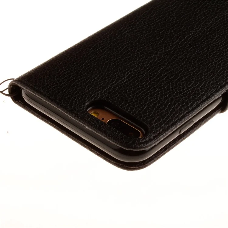 Litchi Skin Leather Wallet Case for iPhone 8 Plus / 7 Plus - Black