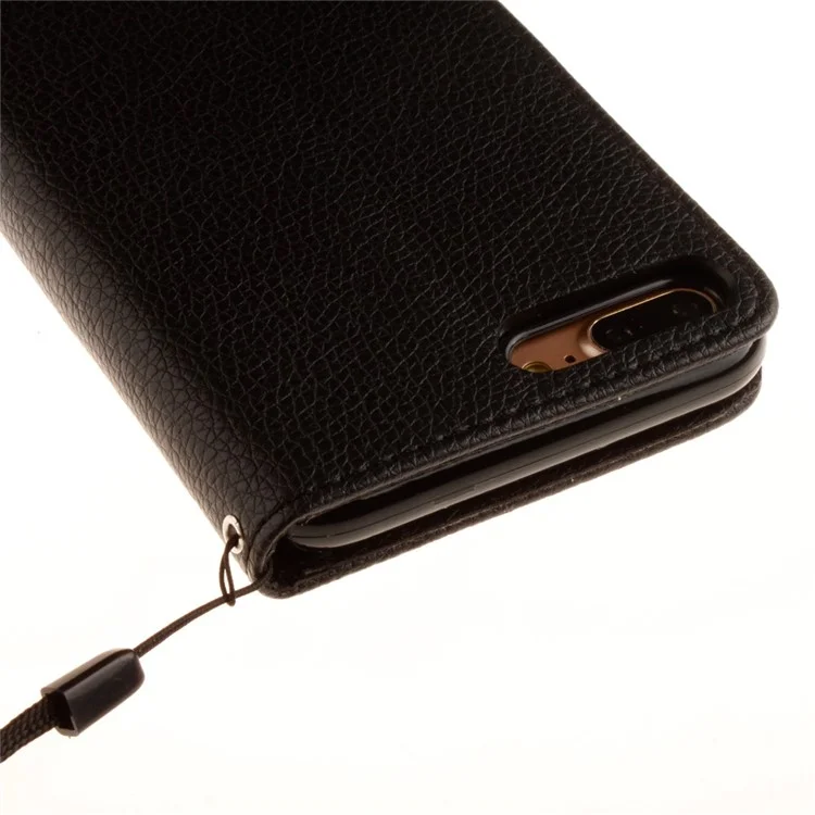 Litchi Skin Leather Wallet Case for iPhone 8 Plus / 7 Plus - Black