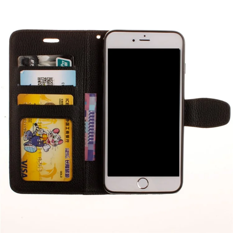 Litchi Skin Leather Wallet Case for iPhone 8 Plus / 7 Plus - Black