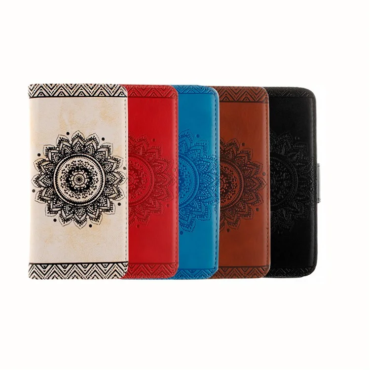 Imprint Mandala Flower Leather Wallet Case for iPhone 8 Plus / 7 Plus - Black