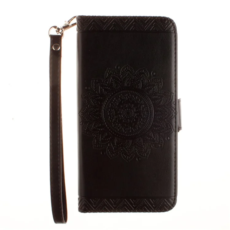 Imprint Mandala Flower Leather Wallet Case for iPhone 8 Plus / 7 Plus - Black