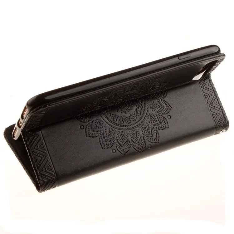 Imprint Mandala Flower Leather Wallet Case for iPhone 8 Plus / 7 Plus - Black