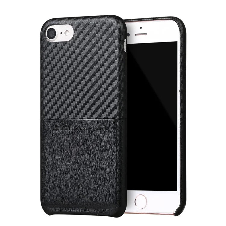 X-LEVEL Card Holder Case for iPhone 7 Leather Coated Hard Cover - Black