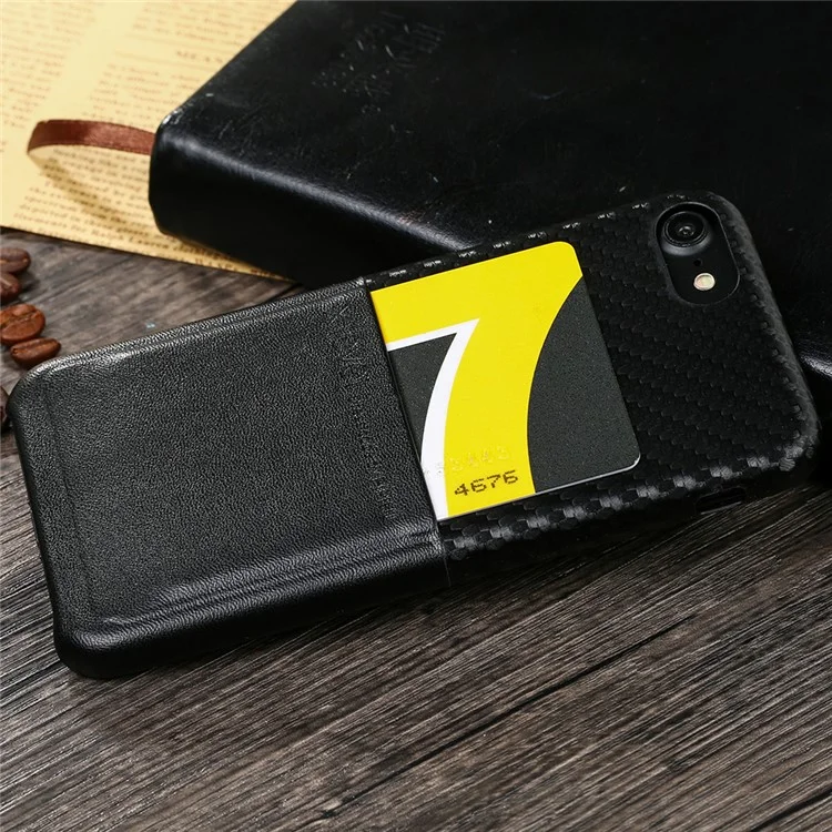 X-LEVEL Card Holder Case for iPhone 7 Leather Coated Hard Cover - Black