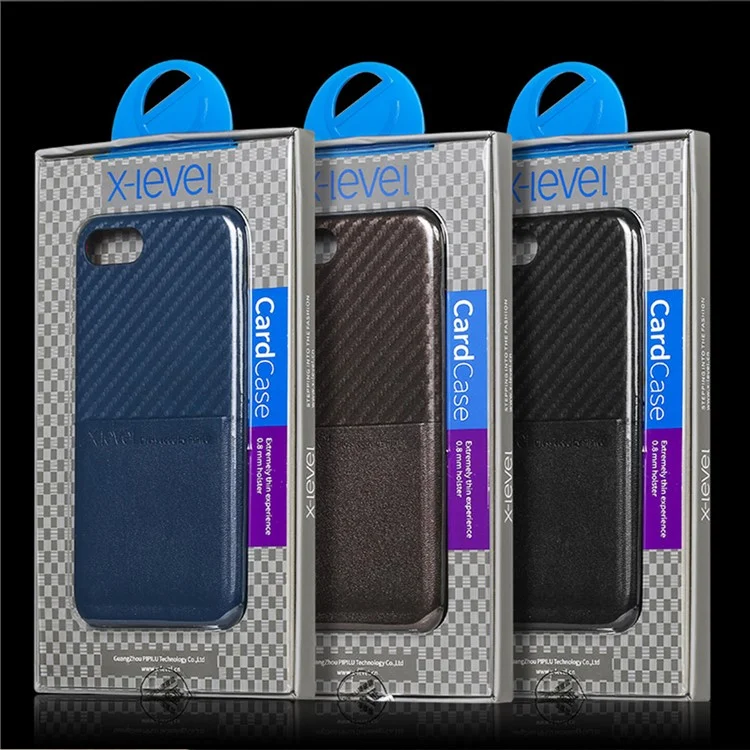 X-LEVEL Card Holder Case for iPhone 7 Leather Coated Hard Cover - Black