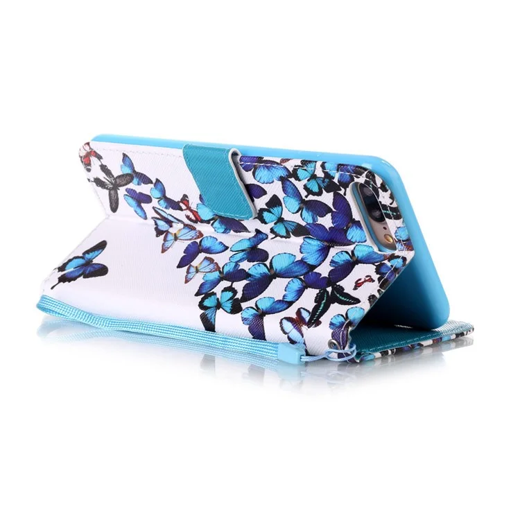 Wallet Leather Stand Case for iPhone 8 Plus / 7 Plus - Blue Butterflies