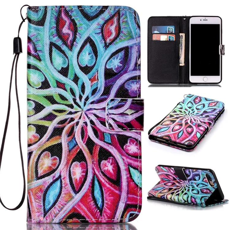 Wallet Leather Protective Case for iPhone 8 Plus / 7 Plus - Colorized Pattern