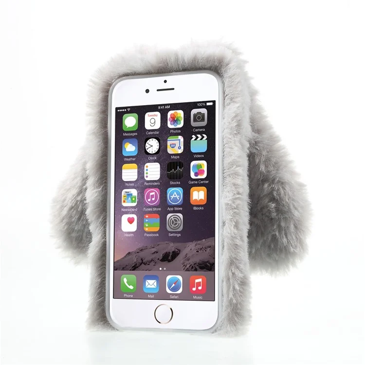 Rabbit Bunny Warm Fur TPU Phone Case for iPhone 6s Plus / 6 Plus - Grey