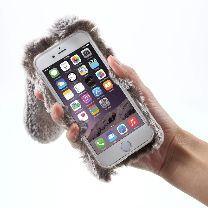 Rabbit Bunny Warm Fur TPU Phone Cover for iPhone 6s Plus / 6 Plus - Brown