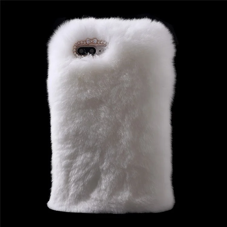 Fluffy Rabbit Fur Diamante Plastic + TPU Back Case for iPhone 8 Plus / 7 Plus 5.5 inch - White