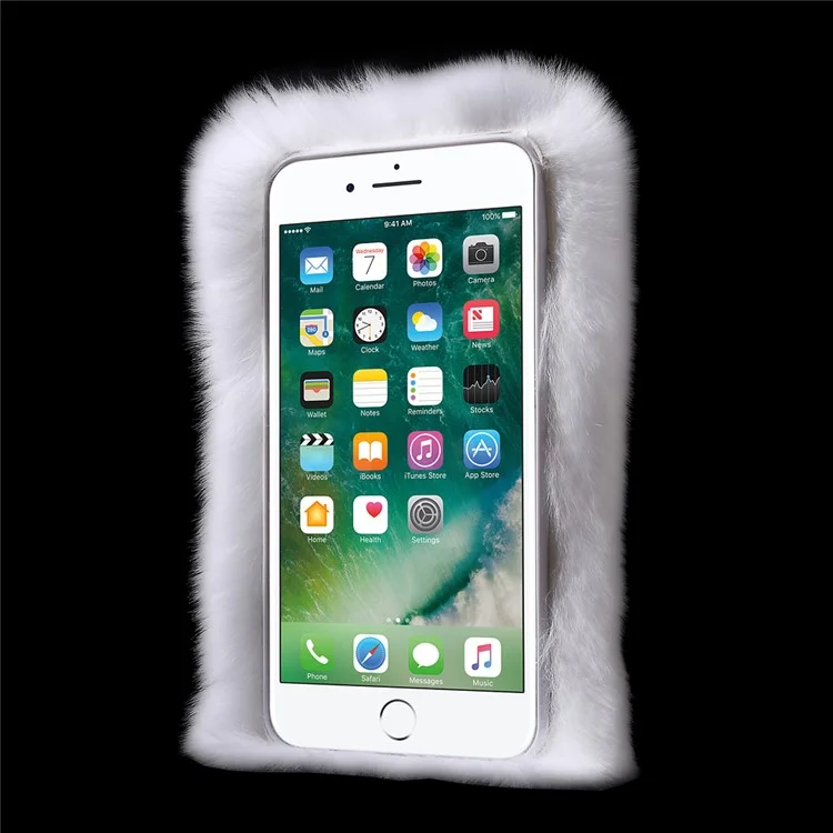 Fluffy Rabbit Fur Diamante Plastic + TPU Back Case for iPhone 8 Plus / 7 Plus 5.5 inch - White