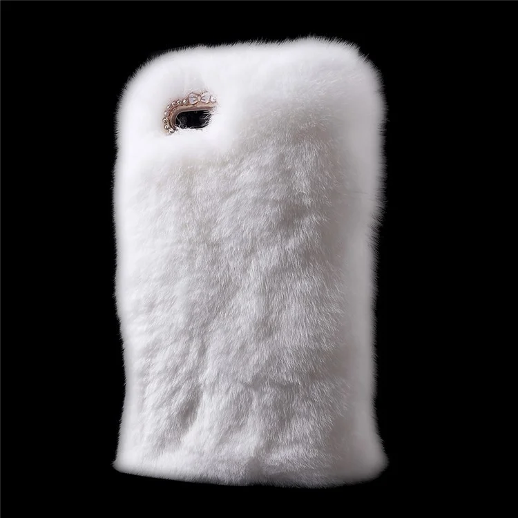 Fluffy Rabbit Fur Diamante Plastic + TPU Back Case for iPhone 8 Plus / 7 Plus 5.5 inch - White