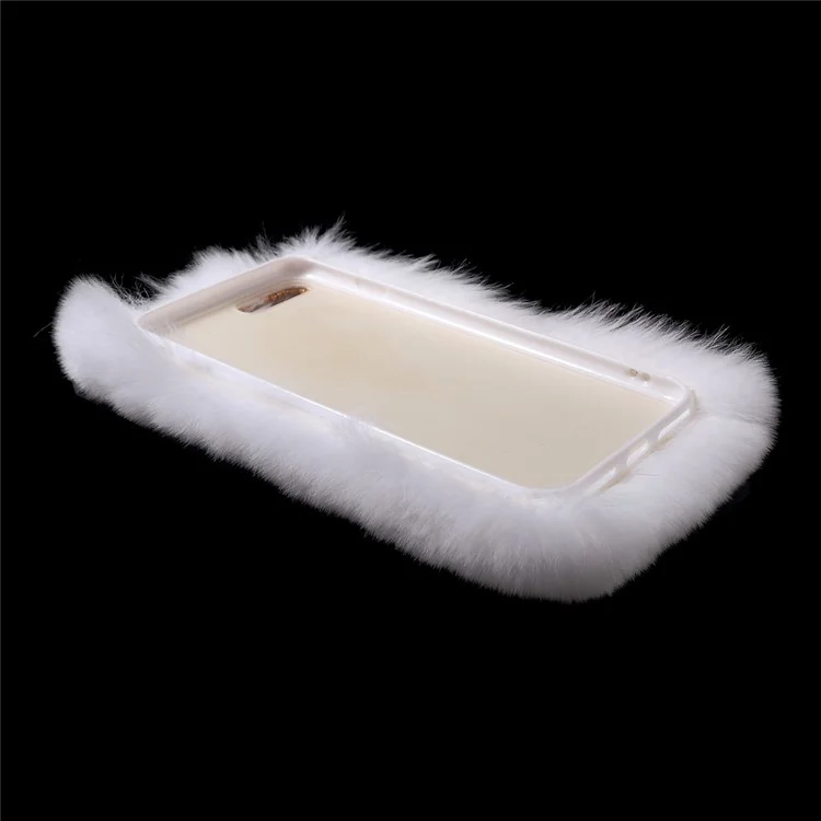 Fluffy Rabbit Fur Diamante Plastic + TPU Back Case for iPhone 8 Plus / 7 Plus 5.5 inch - White