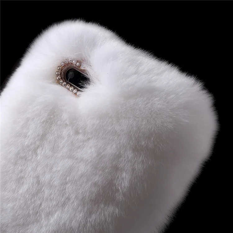 Fluffy Rabbit Fur Diamante Plastic + TPU Back Case for iPhone 8 Plus / 7 Plus 5.5 inch - White