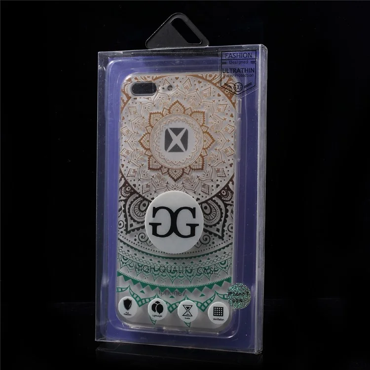XINCUCO Gradient Lace Pattern TPU Soft Cover for iPhone 7 Plus 5.5 - Black / Cyan