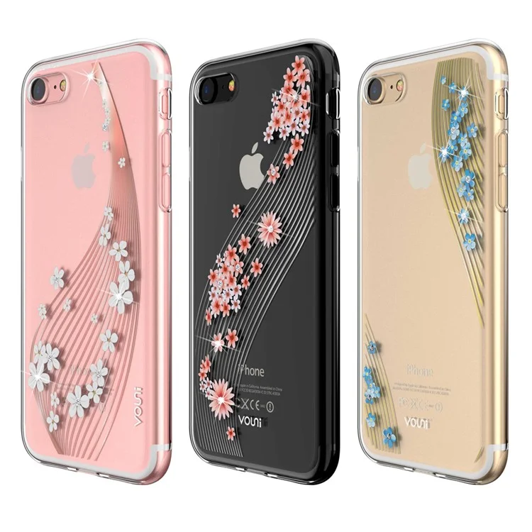 VOUNI Diamante Flower Vines Laser Carving PC TPU Combo Case for iPhone 8/7 4.7 inch - White
