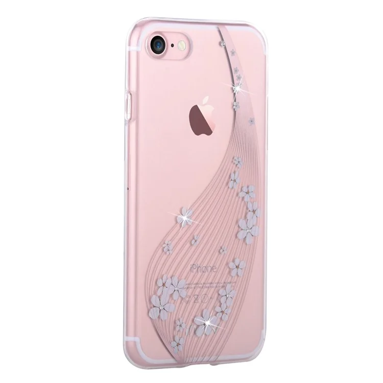 VOUNI Diamante Flower Vines Laser Carving PC TPU Combo Case for iPhone 8/7 4.7 inch - White