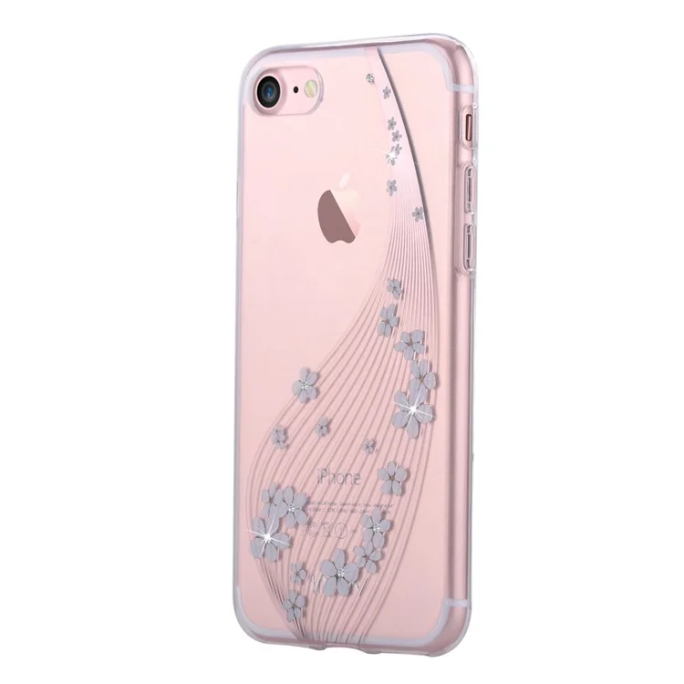 VOUNI Diamante Flower Vines Laser Carving PC TPU Combo Case for iPhone 8/7 4.7 inch - White