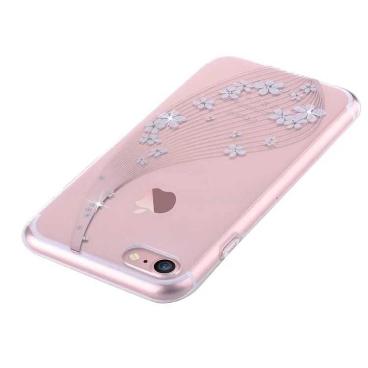 VOUNI Diamante Flower Vines Laser Carving PC TPU Combo Case for iPhone 8/7 4.7 inch - White