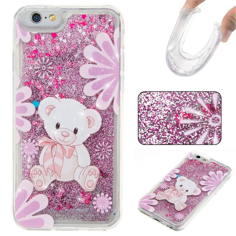 Flowing Flash Sequins TPU Mobile Protector Case for iPhone 6s 6 - Bear and Flowers