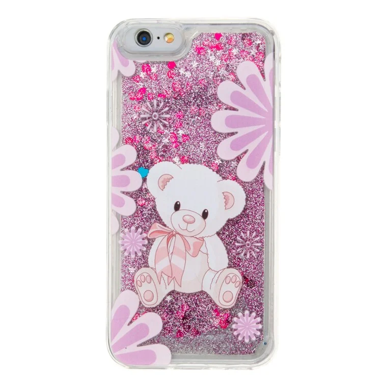 Flowing Flash Sequins TPU Mobile Protector Case for iPhone 6s 6 - Bear and Flowers