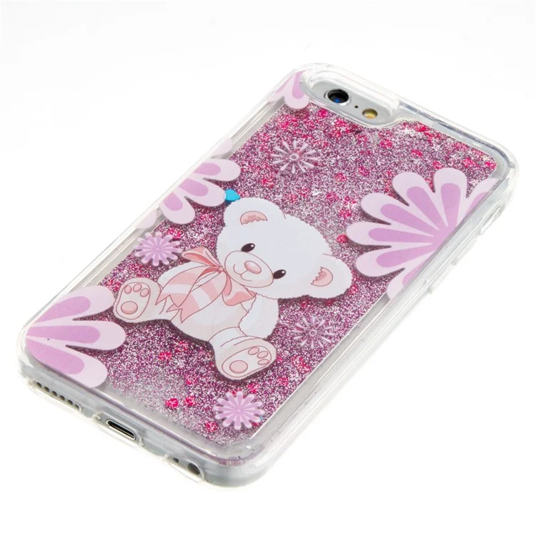 Flowing Flash Sequins TPU Mobile Protector Case for iPhone 6s 6 - Bear and Flowers