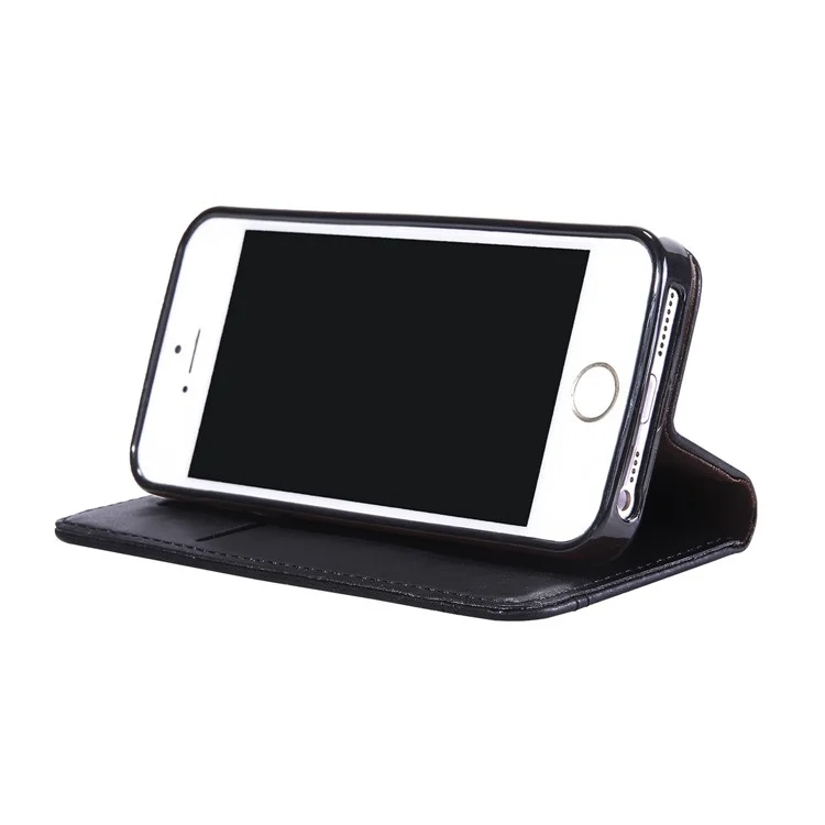 Retro Crazy Horse Leather Wallet Phone Case for iPhone SE/5s/5 - Black