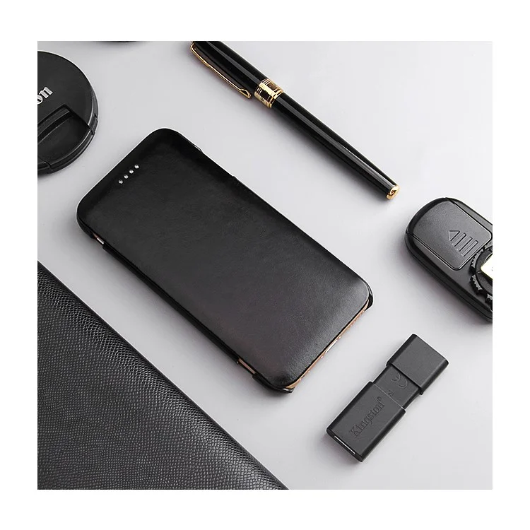 FIERRE SHANN Full Grain Genuine Leather Flip Case for iPhone 6s/6 4.7 Inch - Black
